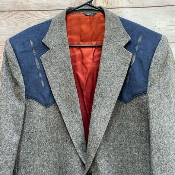 VINTAGE PAGONA WEST ROCKABILLY WESTERN BLAZER IN GRAY WOOL - Picture 2 of 11